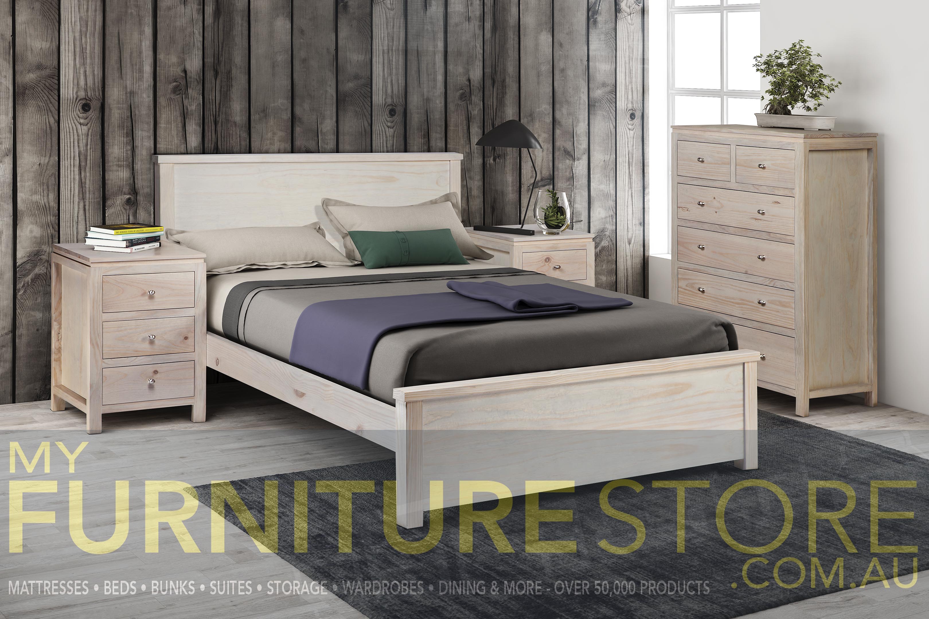 OZARK (AUSSIE MADE) KING 5 PIECE (DRESSER) BEDROOM SUITE - ASSORTED PAINTED COLOURS
