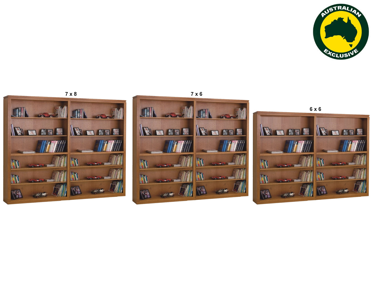 TINA (AUSSIE MADE) BOOKCASE WITH GROOVE COLLECTION - TASSIE OAK COMBINATION - ASSORTED STAINED COLOURS - STARTING FROM $1999