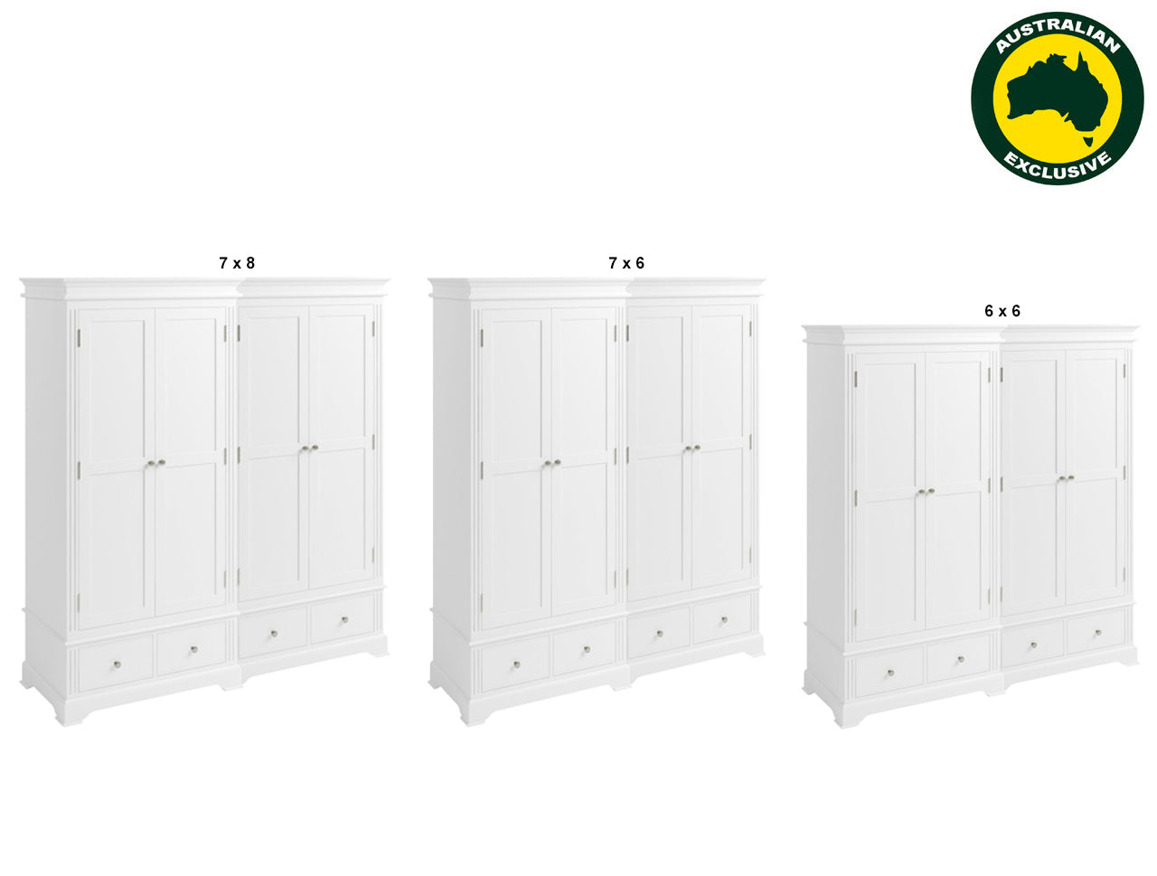 TORRIDGE (AUSSIE MADE) WARDROBE WITH 4 DOOR / 4 DRAWERS COLLECTION - ASSORTED PAINTED COLOURS - STARTING FROM $3299