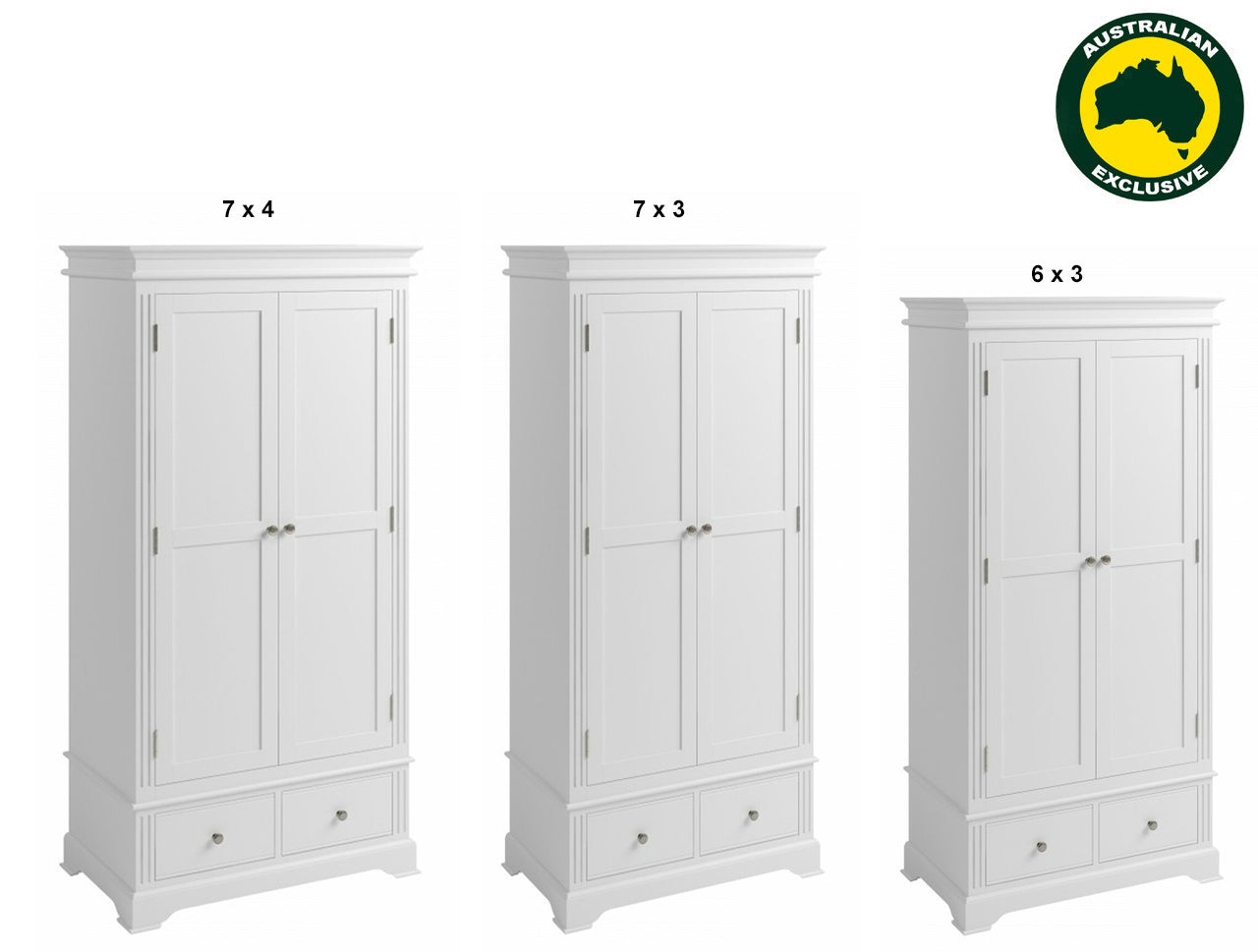 TORRIDGE (AUSSIE MADE) 2 DOOR 2 DRAWER WARDROBE COLLECTION - ASSORTED PAINTED COLOURS - STARTING FROM $1599