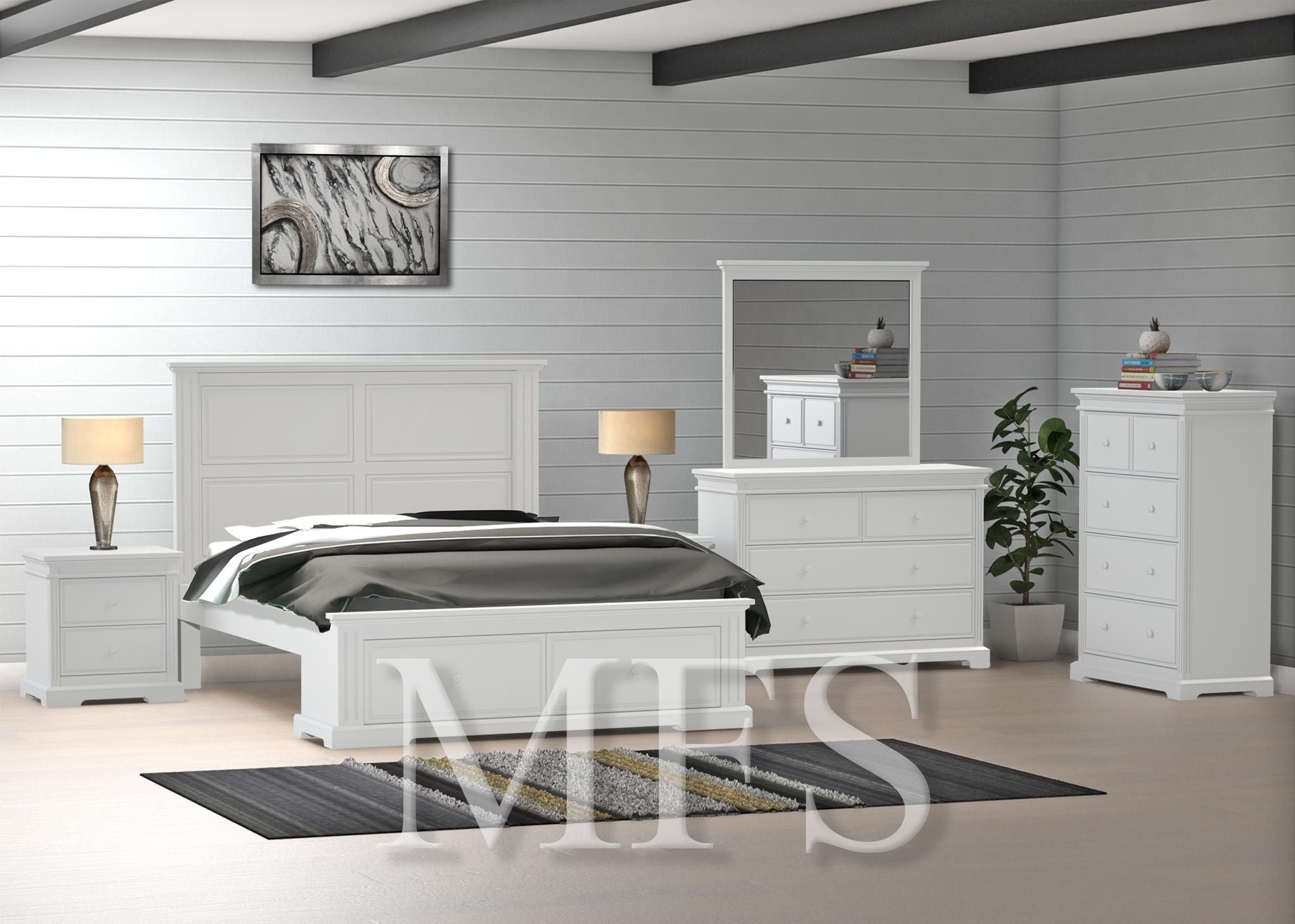KING TUDOR 5 PIECE (DRESSER) BEDROOM SUITE WITH 2 UNDER BED STORAGE DRAWERS BED - ASSORTED COLOURS