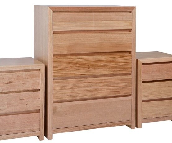 MORGAN (AUSSIE MADE) KING 6 PIECE (THE LOT) BEDROOM SUITE WITH TASSIE OAK & VENEER COMBINATION - ASSORTED COLOURS