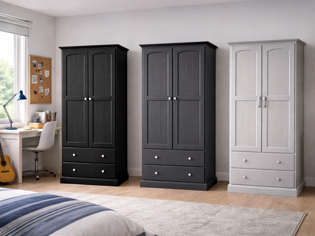 MUDGEE (AUSSIE MADE) WARDROBE 2 ARCH DOOR / 2 DRAWER COLLECTION - ASSORTED COLOURS - STARTING FROM $799