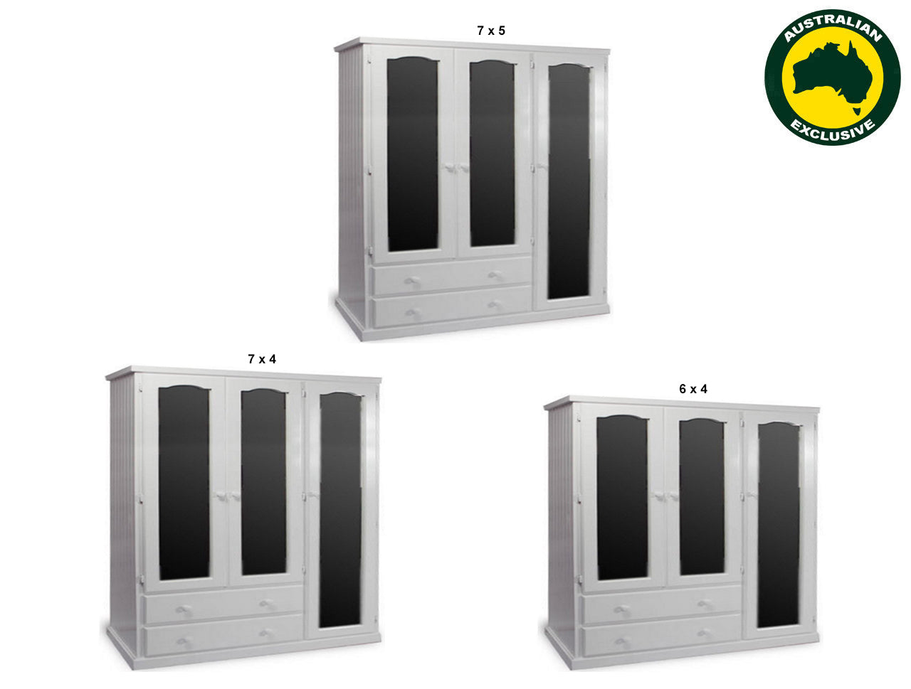 URBAN (AUSSIE MADE) FLAT TOP UTILITY WARDROBE WITH 2 DRAWERS & 3 MIRRORED DOORS COLLECTION - ASSORTED PAINTED COLOURS - STARTING FROM $1399