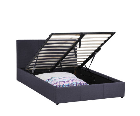 KING UMBREON LINEN FABRIC FRONT GAS LIFT BED FRAME - CHARCOAL