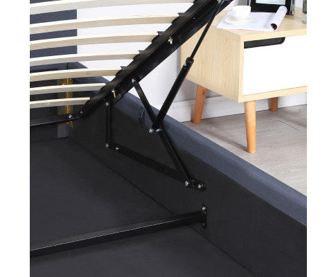 KING UMBREON LINEN FABRIC FRONT GAS LIFT BED FRAME - CHARCOAL