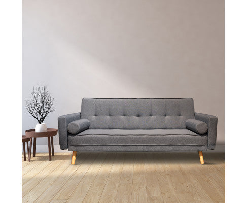 FORESTER FABRIC 3 SEATER SOFA BED RECLINER FUTON COUCH LOUNGE - CHARCOAL