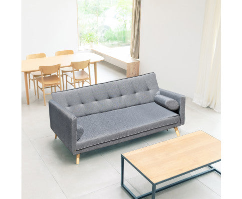 FORESTER FABRIC 3 SEATER SOFA BED RECLINER FUTON COUCH LOUNGE - CHARCOAL