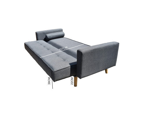 FORESTER FABRIC 3 SEATER SOFA BED RECLINER FUTON COUCH LOUNGE - CHARCOAL