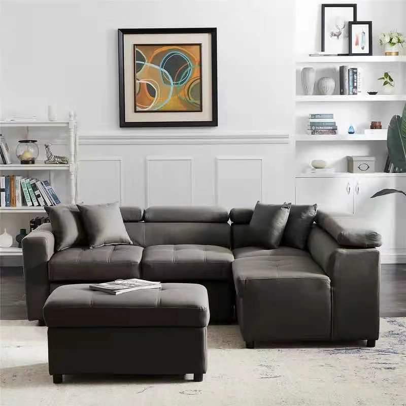 HOLDEN 3 SEATER FABRIC CHAISE LOUNGE SUITE WITH PULL OUT BED AND OTTOMAN (RHF OR LHF) - AS PICTURED