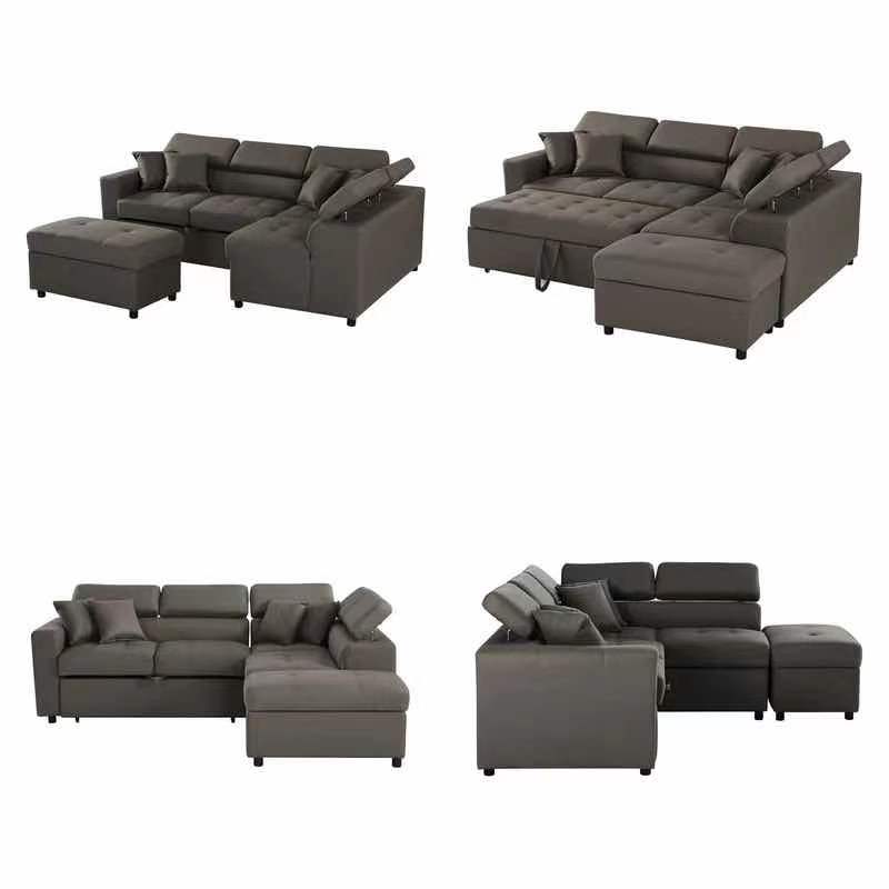 HOLDEN 3 SEATER FABRIC CHAISE LOUNGE SUITE WITH PULL OUT BED AND OTTOMAN (RHF OR LHF) - AS PICTURED