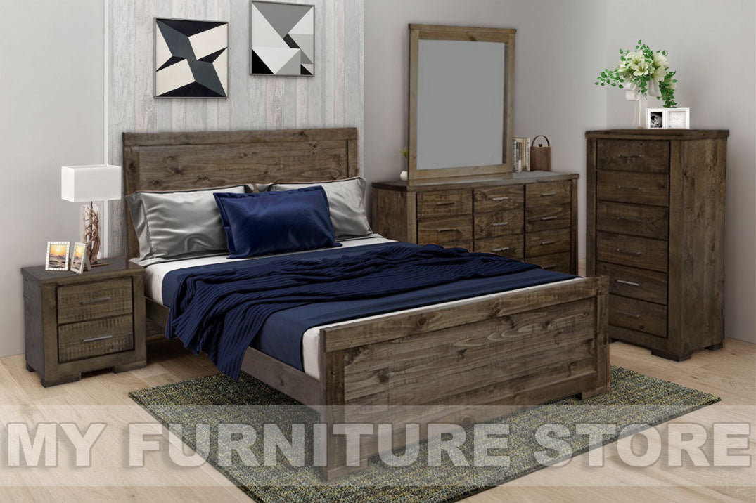 RUSTICED (AUSSIE MADE) DOUBLE OR QUEEN 4 PIECE (TALLBOY) BEDROOM SUITE - ASSORTED COLOURS