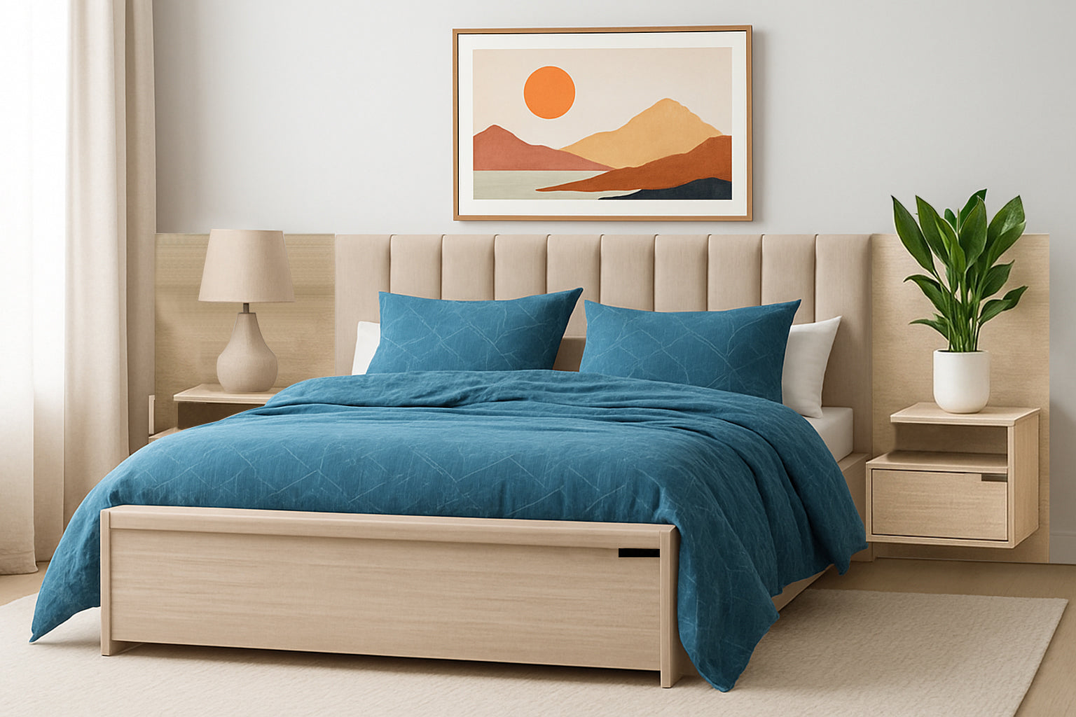 LINCOLN (AUSSIE MADE) BEDROOM COLLECTION WITH FABRIC BEDHEAD AND UNDERBED STORAGE BOX - ASSORTED PAINTED OR STAINED COLOURS