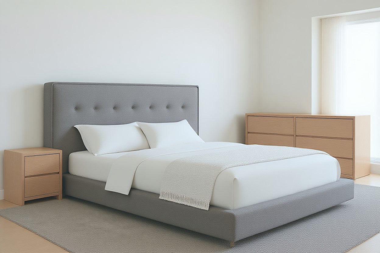 AVALON (AUSSIE MADE) FABRIC WITH TIMBER BEDROOM COLLECTION - ASSORTED STAINED COLOURS
