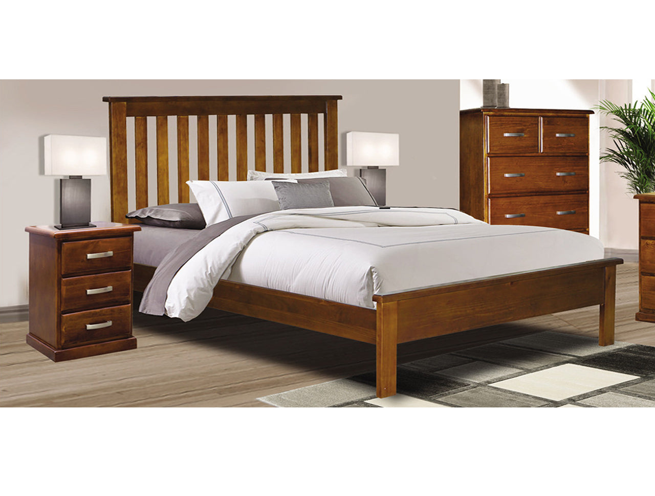 XAVIAN (AUSSIE MADE) DOUBLE OR QUEEN 3 PIECE (BEDSIDE) BEDROOM SUITE - ASSORTED STAINED COLOURS