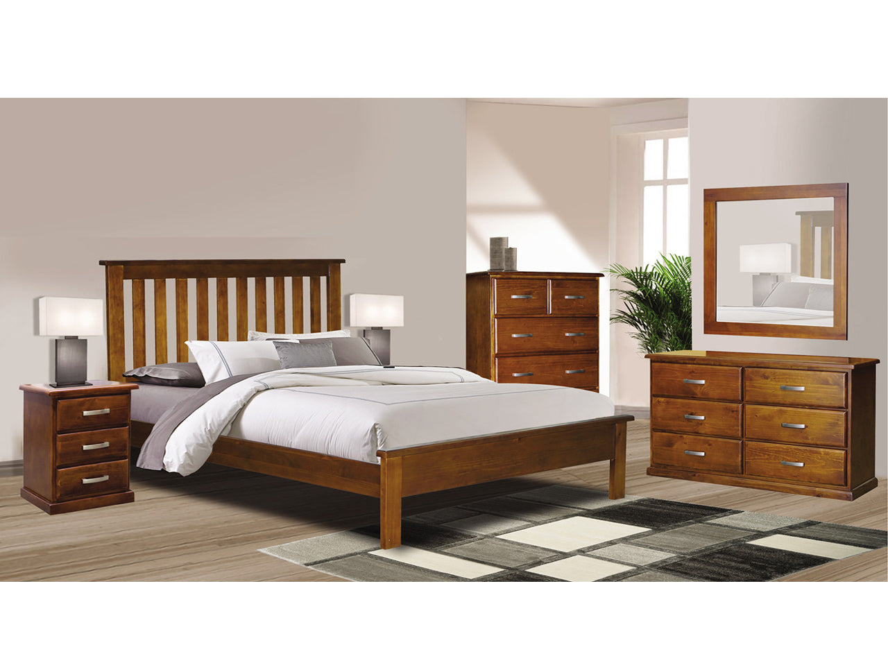 XAVIAN (AUSSIE MADE) DOUBLE OR QUEEN 6 PIECE (THE LOT) BEDROOM SUITE - ASSORTED STAINED COLOURS