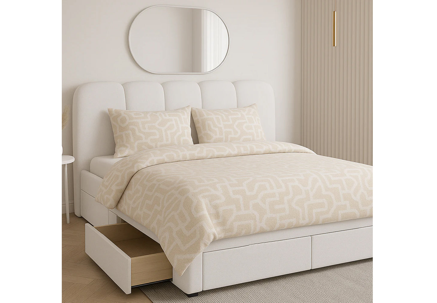 BUBBLE (AUSSIE MADE) ENSEMBLE BASE WITH 4 DRAWERS UPHOLSTERED BEDROOM COLLECTION - ASSORTED FABRICS AND COLOURS - STARTING FROM $1499