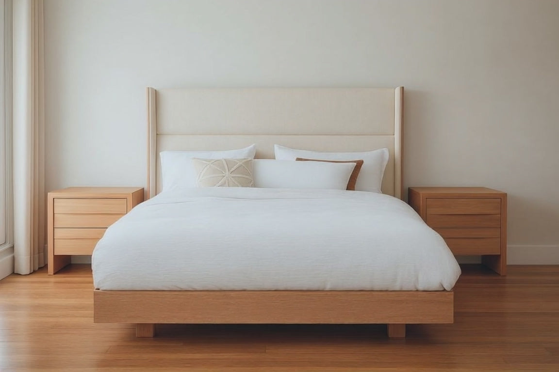 RIALTO (AUSSIE MADE) BEDROOM COLLECTION - FABRIC / SOLID TIMBER / TASSIE OAK VENEER / TASSIE OAK HARDWOOD COMBINATION - ASSORTED PAINTED COLOURS - STARTING FROM $1999