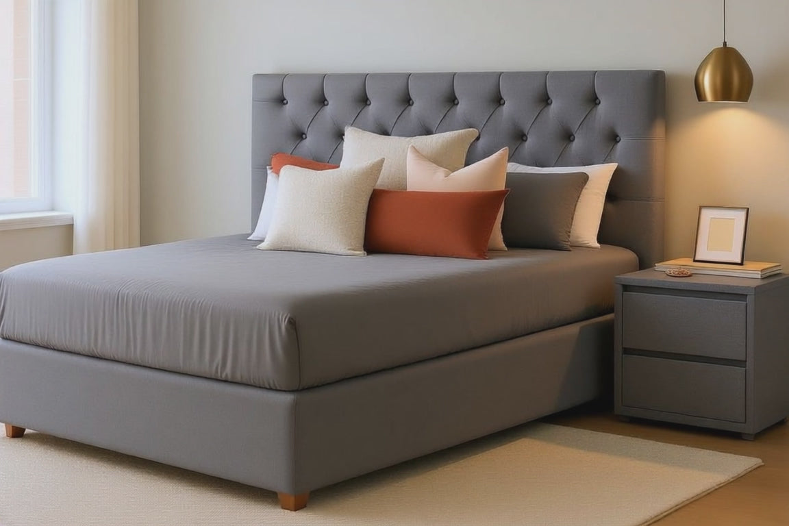 HILTON (AUSSIE MADE) UPHOLSTERED BEDROOM COLLECTION - ASSORTED FABRICS AND COLOURS - STARTING FROM $999