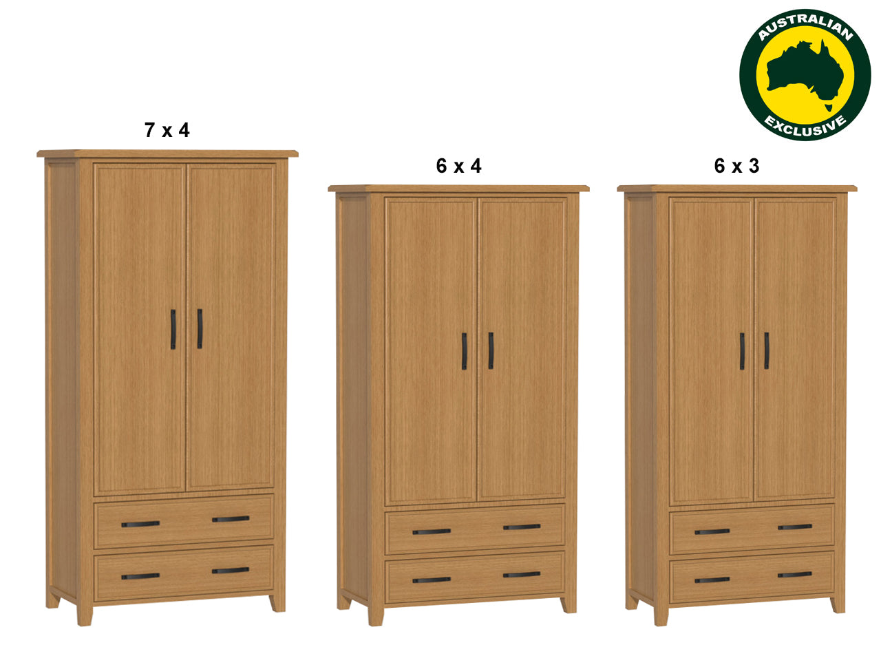 SYDNEYSIDE (AUSSIE MADE) 2 DOOR / 2 DRAWER WARDROBE COLLECTION - TASSIE OAK COMBINATION - ASSORTED STAINED COLOURS - STARTING FROM $1599